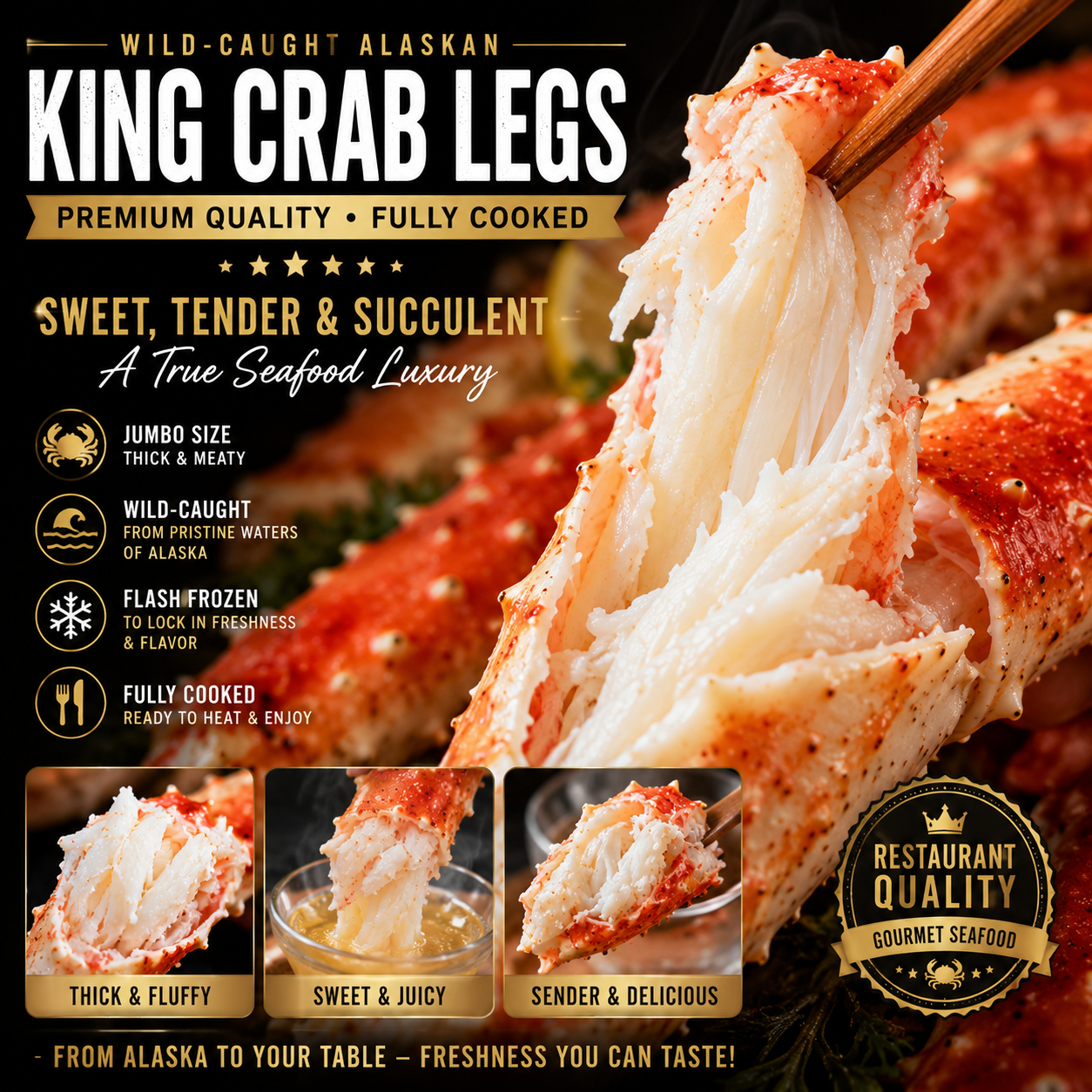 š„ Wild-Caught Alaskan King Crab Legs ā Jumbo Restaurant Quality | Fully Cooked & Flash Frozen