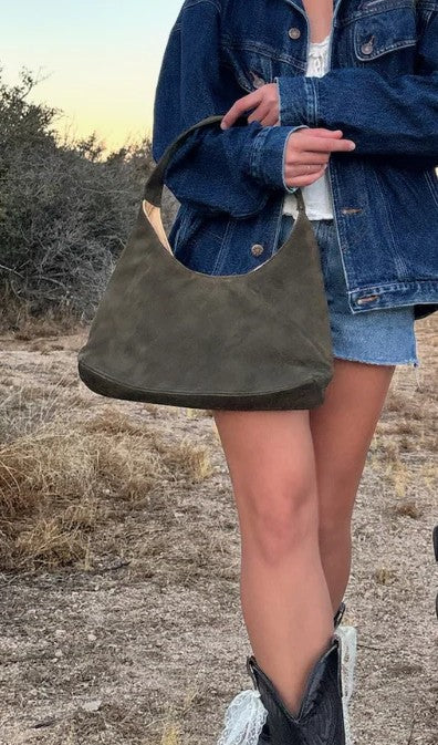 Olive Green Soft Hobo Shoulder Bag with Magnetic Snap & Inner Slip Pocket