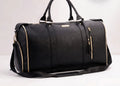 Black Gold Trim Wheeled Leather Carry-On Bag