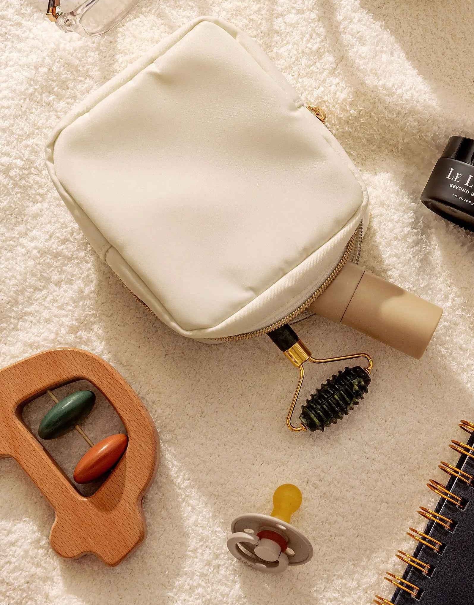 Cream Zippered Mini Storage Bag for Daily Accessories