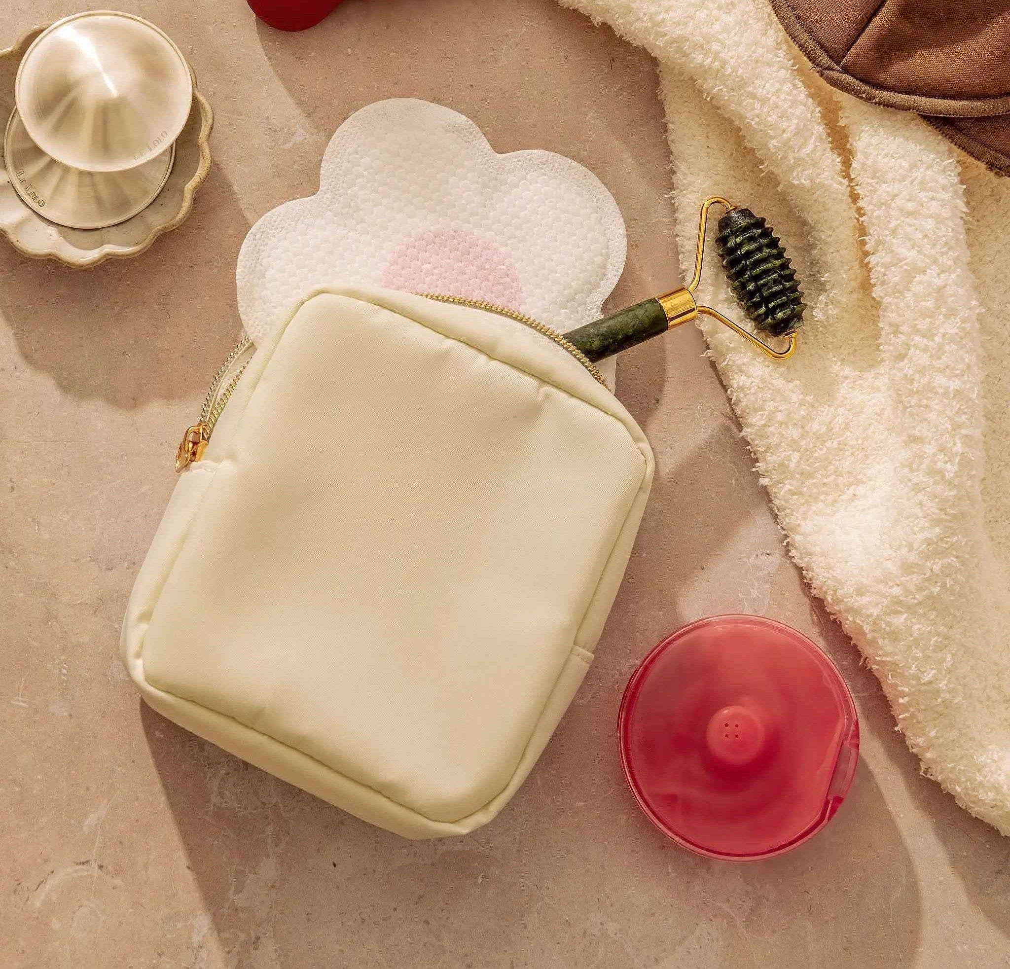 Cream Zippered Mini Storage Bag for Daily Accessories
