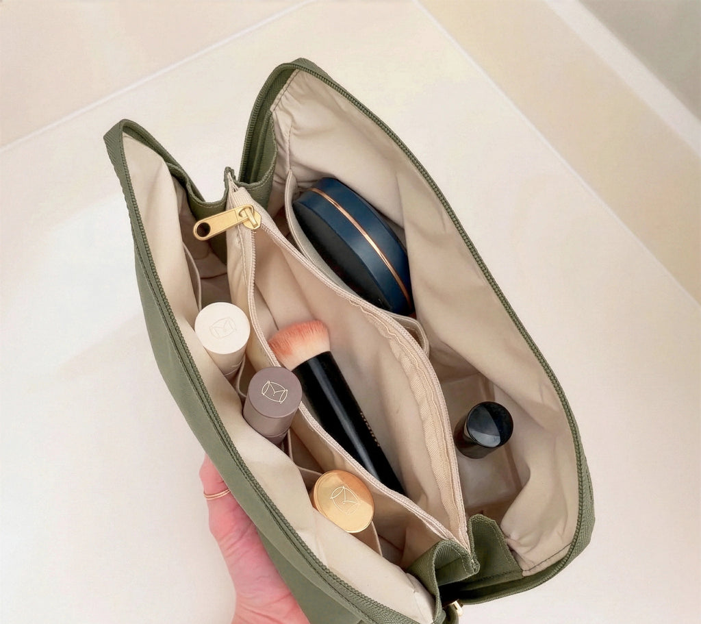 Sage Green Clamshell Multi-Pocket Cosmetic Storage Bag