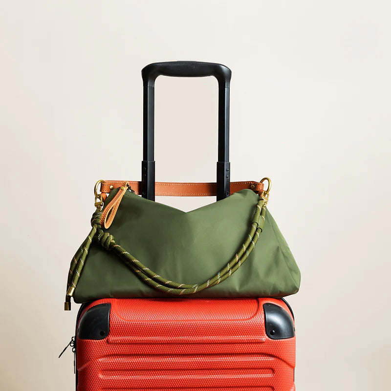 Olive Green Dual-Strap Daily Hobo Bag with Detachable Rope Crossbody Strap