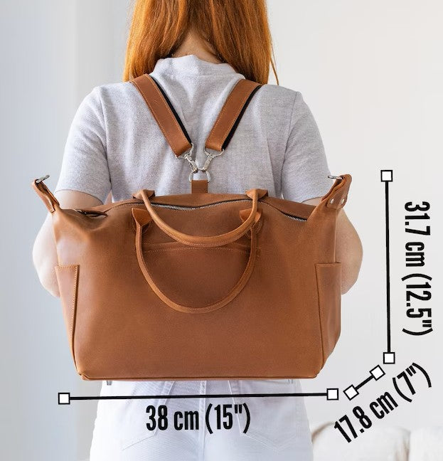 Vintage Brown Convertible Multi-Carry Diaper Bag with Detachable Back Straps