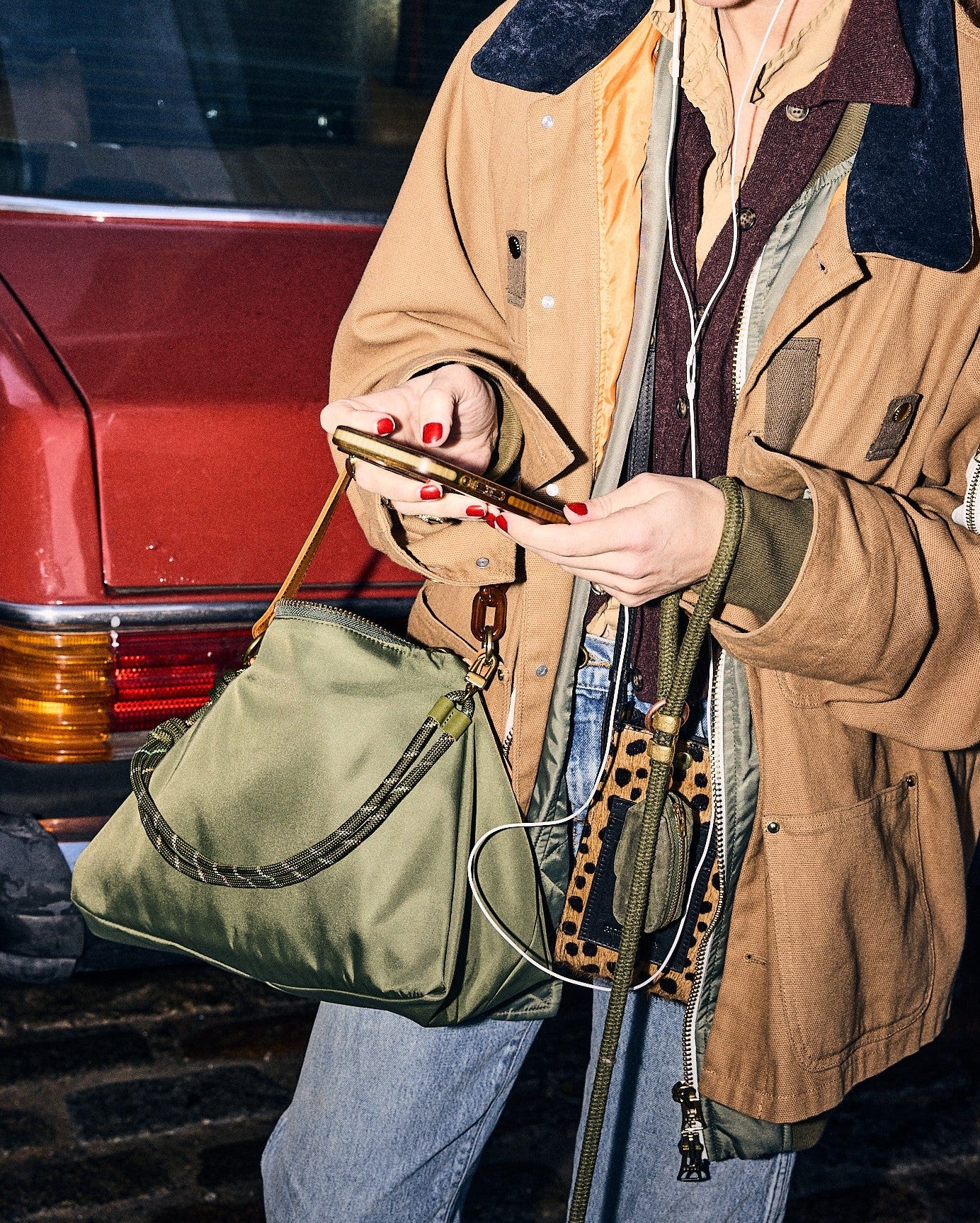 Olive Green Dual-Strap Daily Hobo Bag with Detachable Rope Crossbody Strap