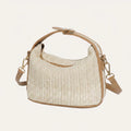 Cream Woven Mini Outing Crossbody Bag with Tan Trim & Metal Buckle