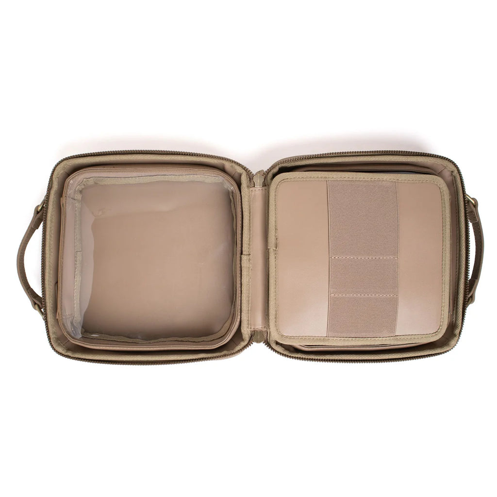 Expandable Khaki Multi-Compartment Makeup Organizer Bag