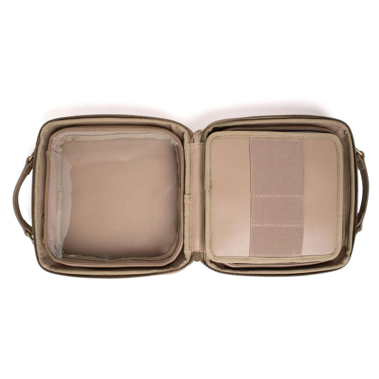 Expandable Khaki Multi-Compartment Makeup Organizer Bag