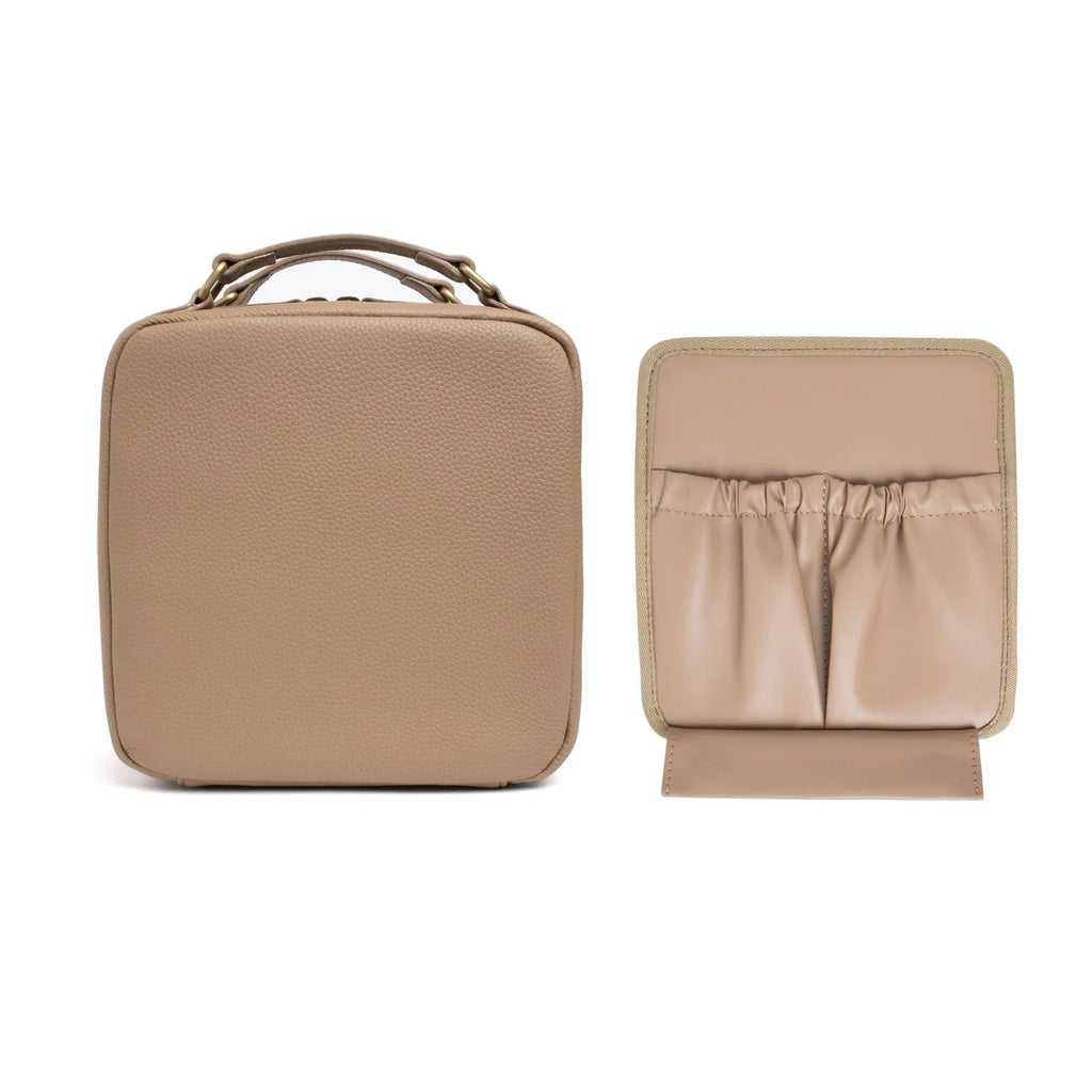 Expandable Khaki Multi-Compartment Makeup Organizer Bag