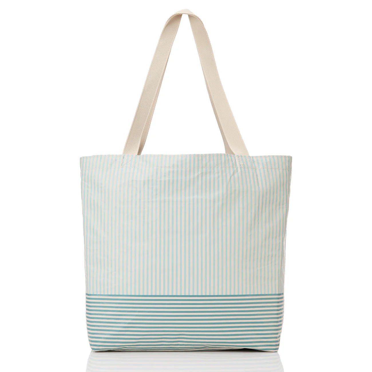 Two-Tone Striped Reversible Daily Carry Tote Bag with Wide Fabric Handles