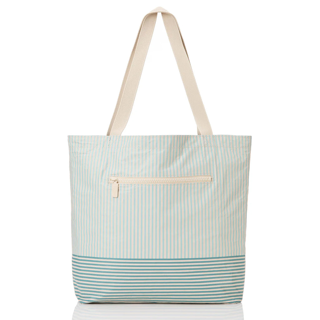 Two-Tone Striped Reversible Daily Carry Tote Bag with Wide Fabric Handles