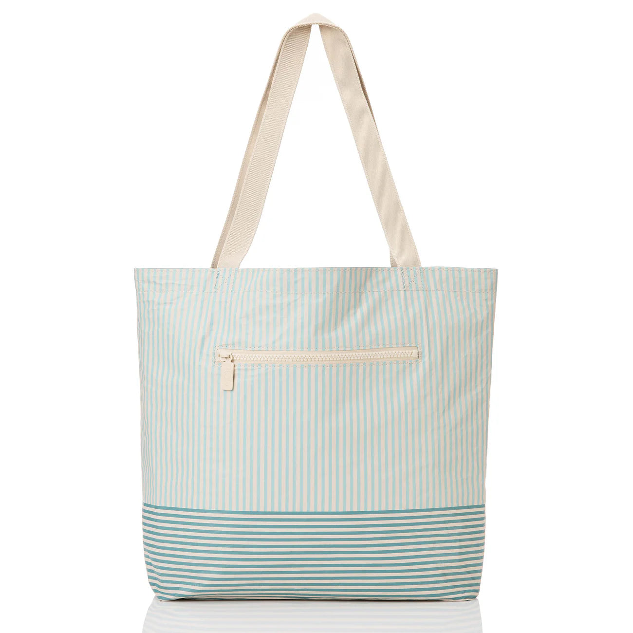Two-Tone Striped Reversible Daily Carry Tote Bag with Wide Fabric Handles