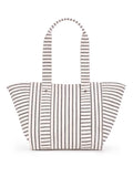 Black White Striped Coastal Vacation Tote Bag with Detachable Mini Pouch & Tassel Charm