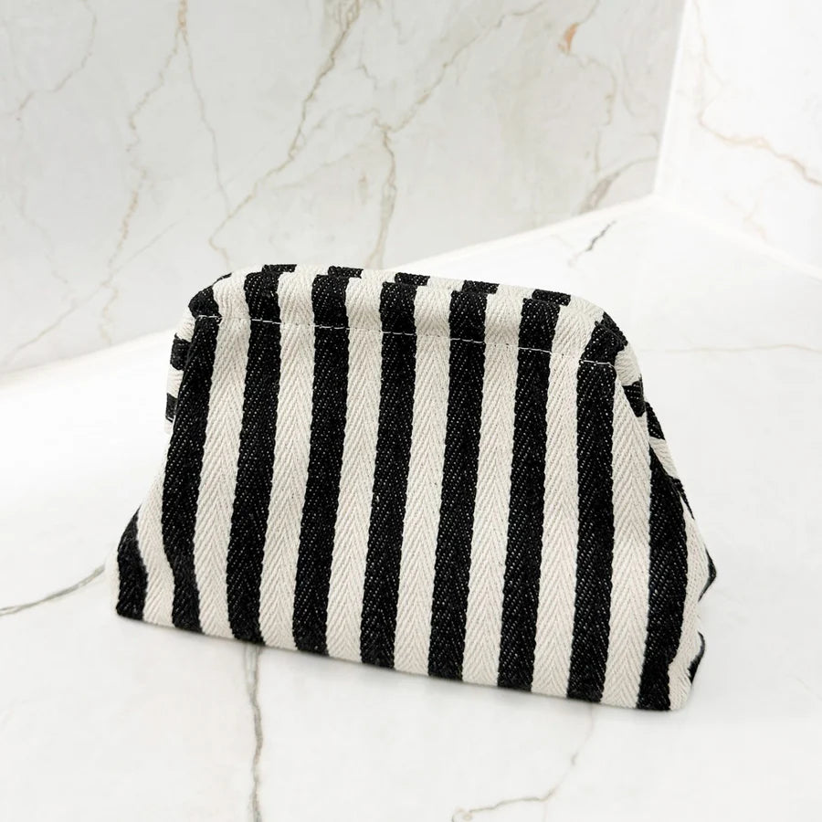 Multi-Color Vertical Striped Clasp Closure Storage Bag