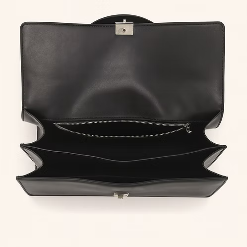 Structured Flap Shoulder Bag with Geometric Push Lock