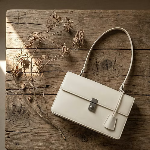 Structured Flap Shoulder Bag with Geometric Push Lock