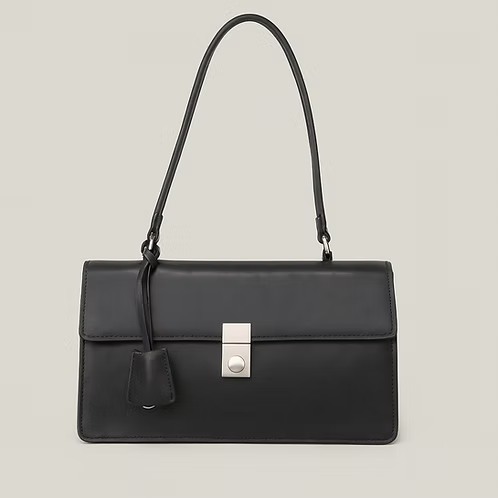 Structured Flap Shoulder Bag with Geometric Push Lock