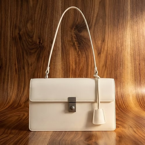 Structured Flap Shoulder Bag with Geometric Push Lock
