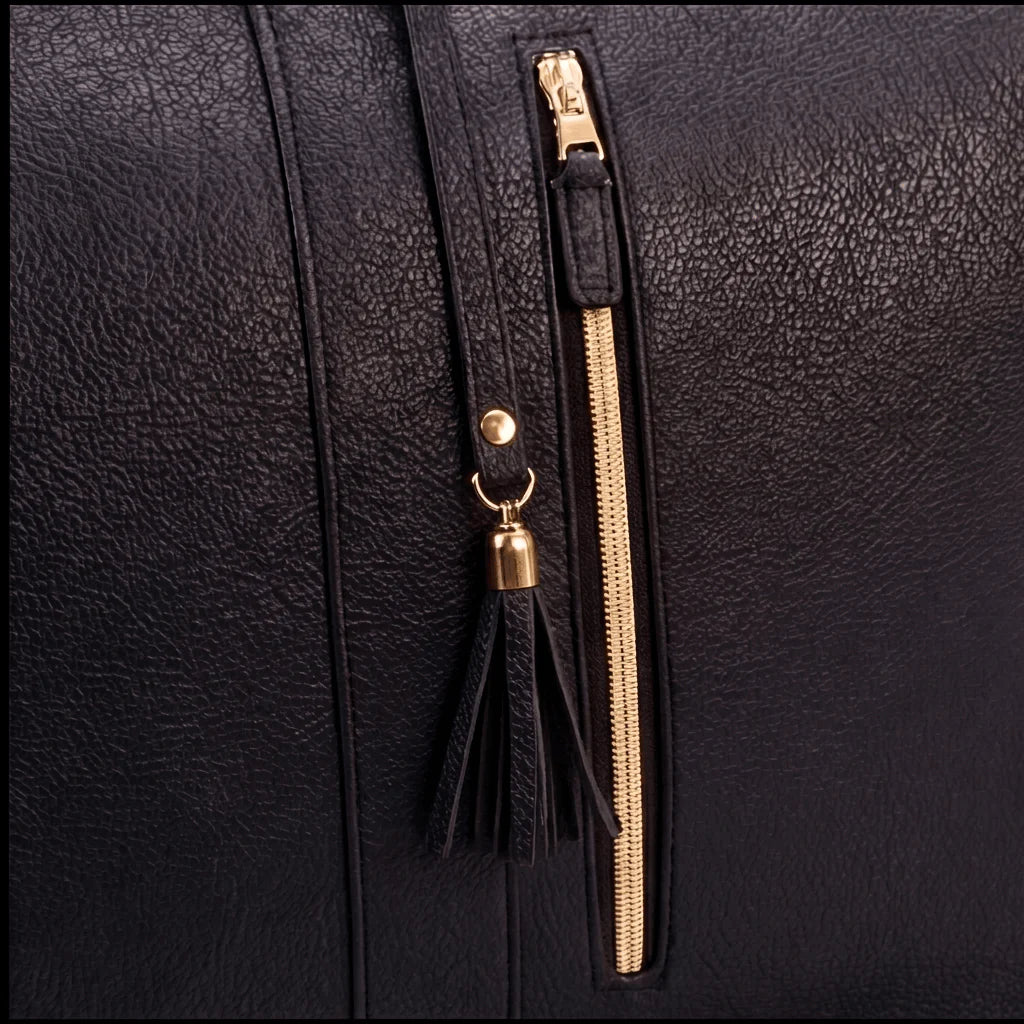 Black Gold Trim Wheeled Leather Carry-On Bag