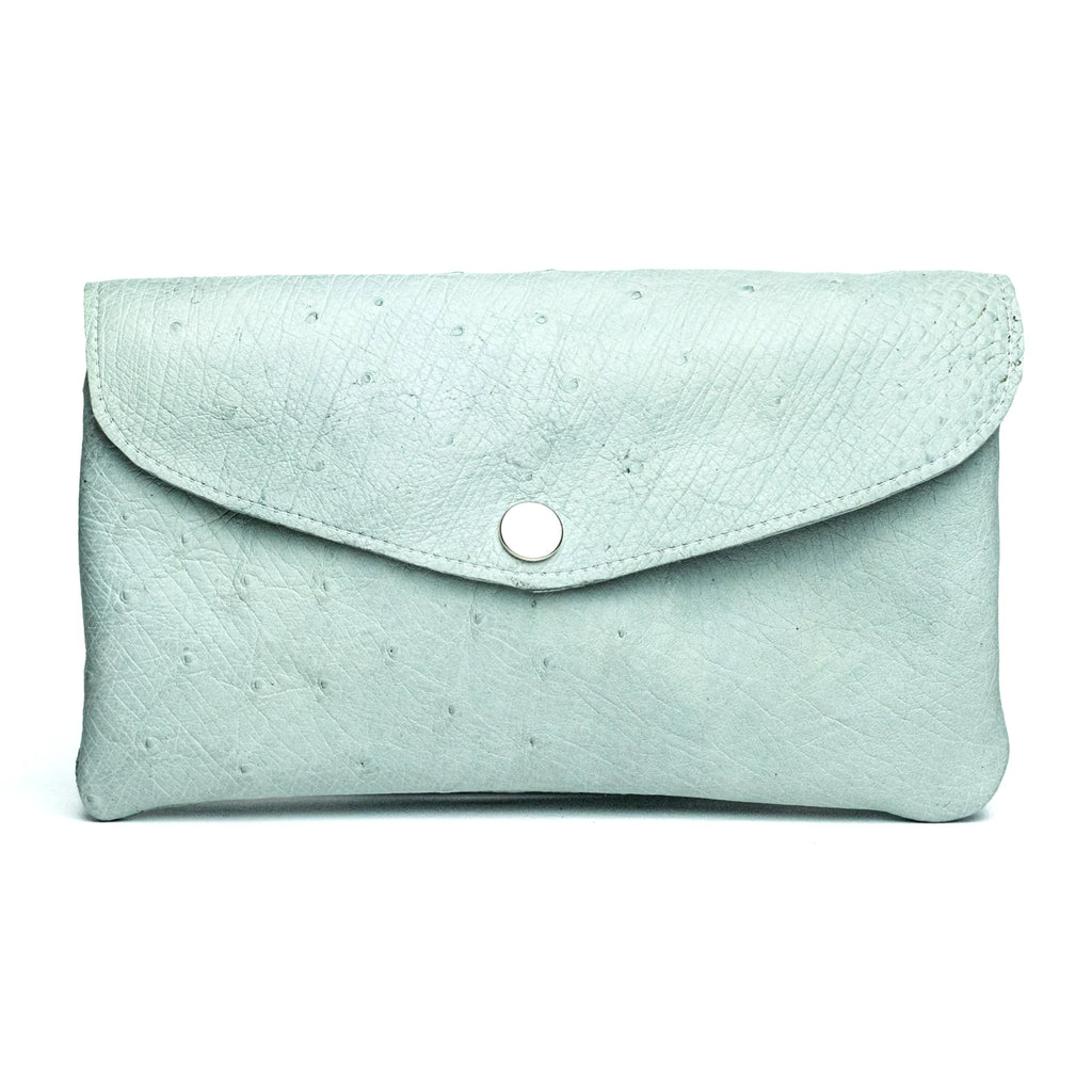 Ice Blue Textured Flap Small Accordion Storage Bag with Snap Closure