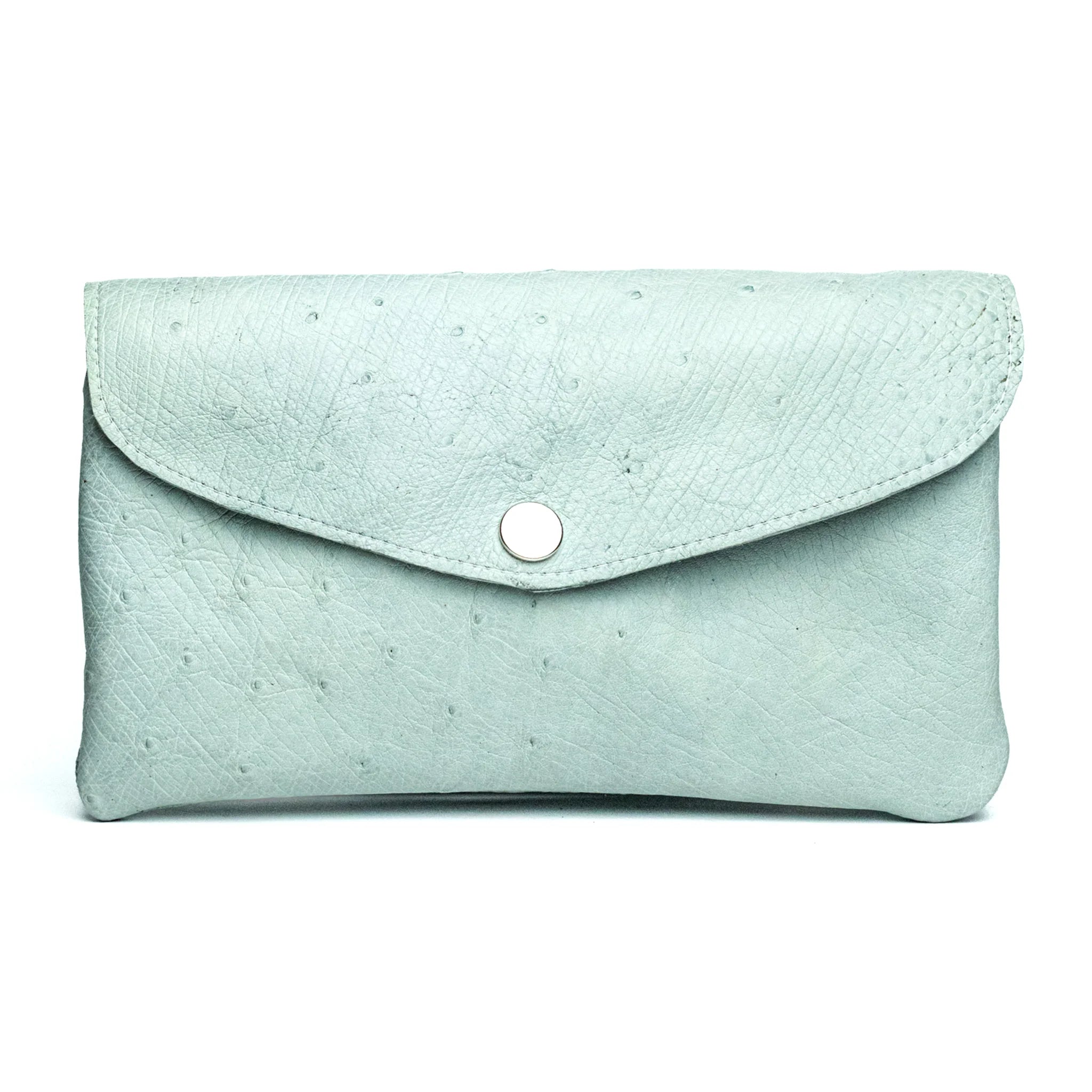 Ice Blue Textured Flap Small Accordion Storage Bag with Snap Closure