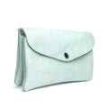 Ice Blue Textured Flap Small Accordion Storage Bag with Snap Closure