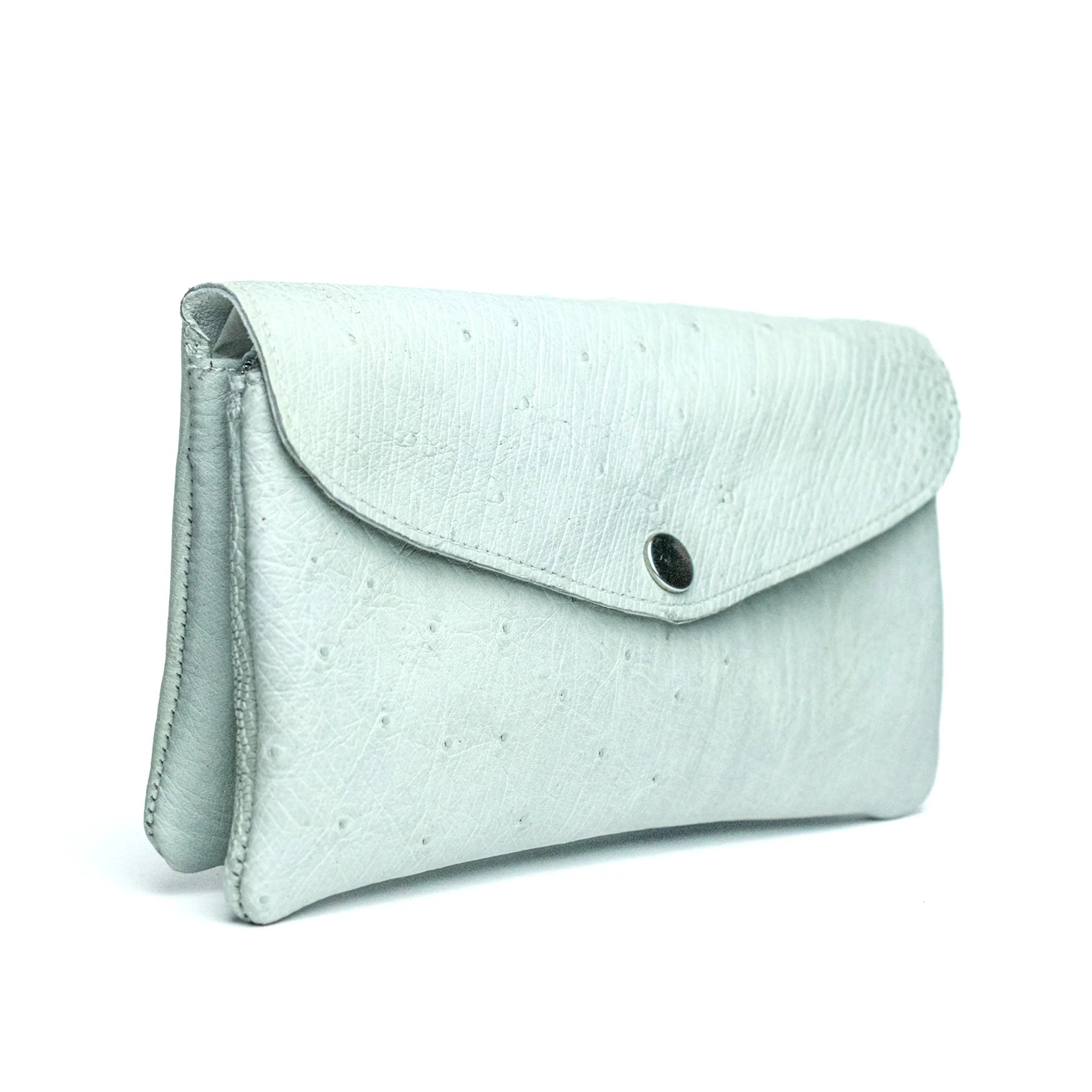 Ice Blue Textured Flap Small Accordion Storage Bag with Snap Closure