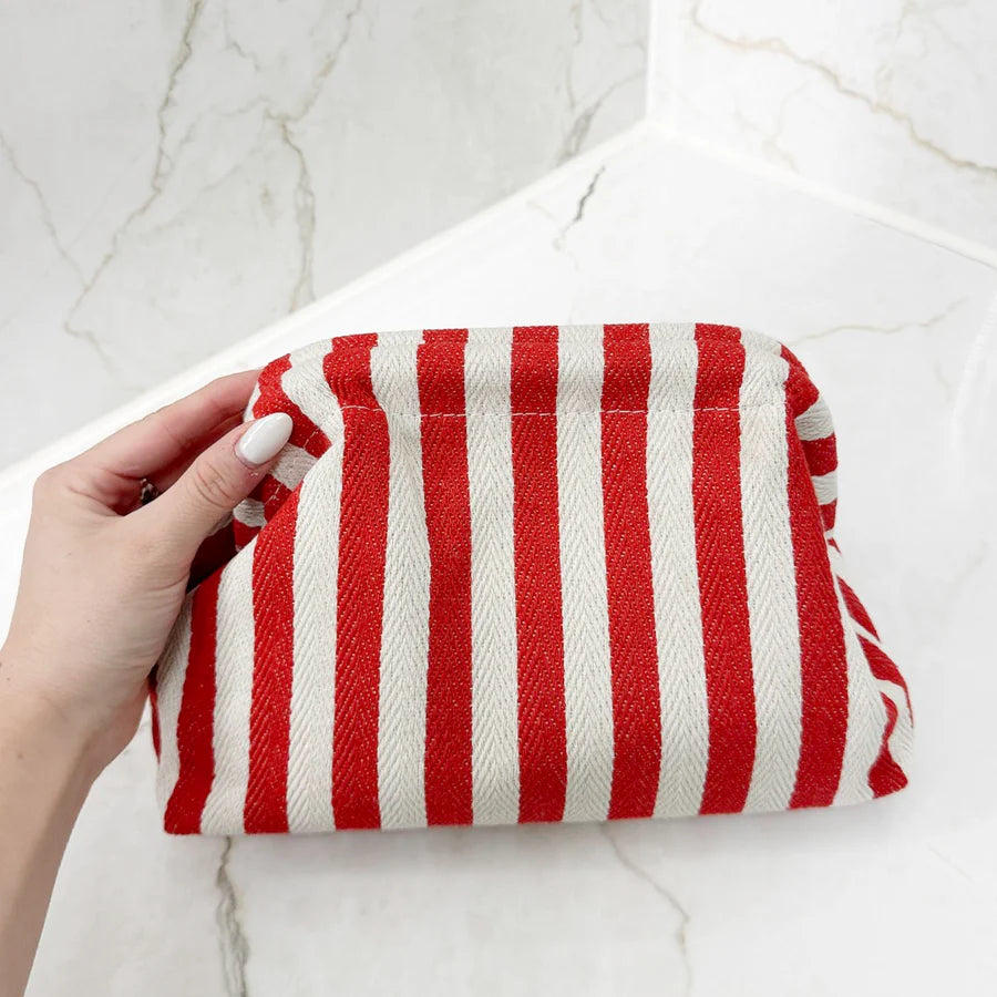 Multi-Color Vertical Striped Clasp Closure Storage Bag