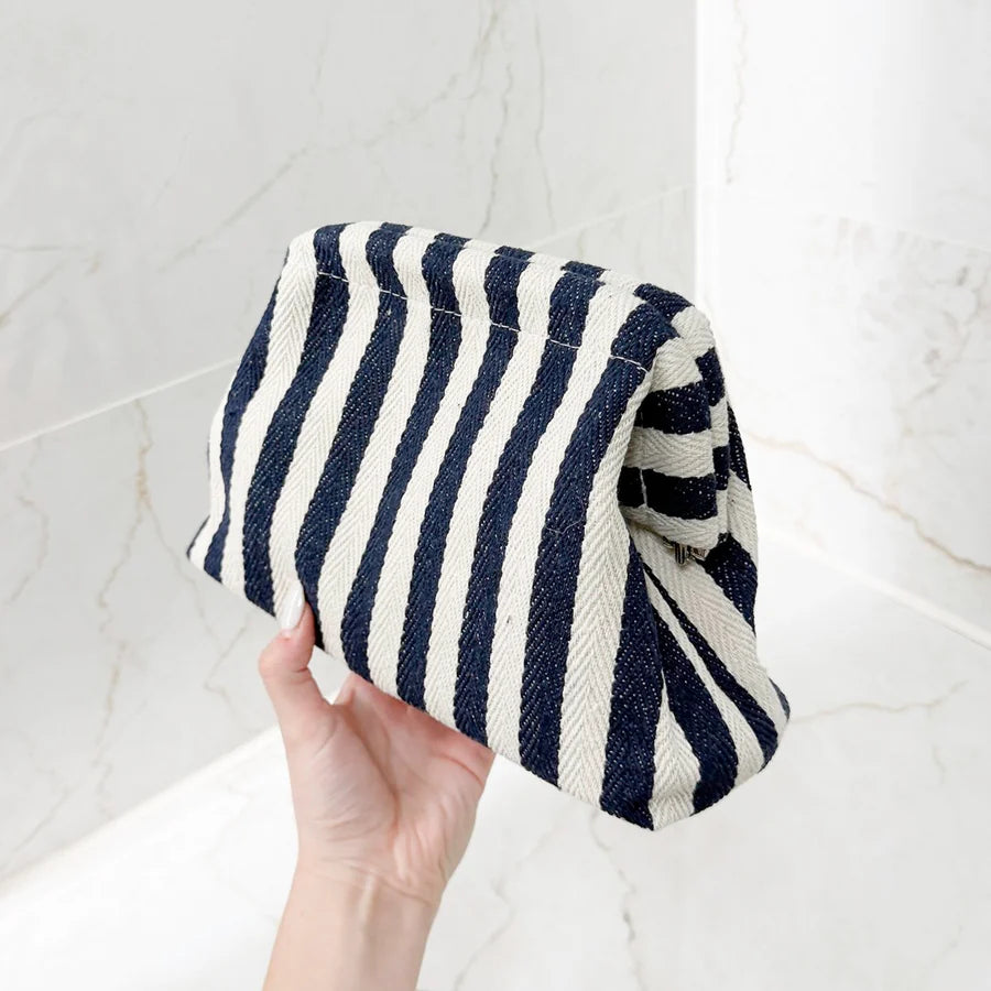 Multi-Color Vertical Striped Clasp Closure Storage Bag