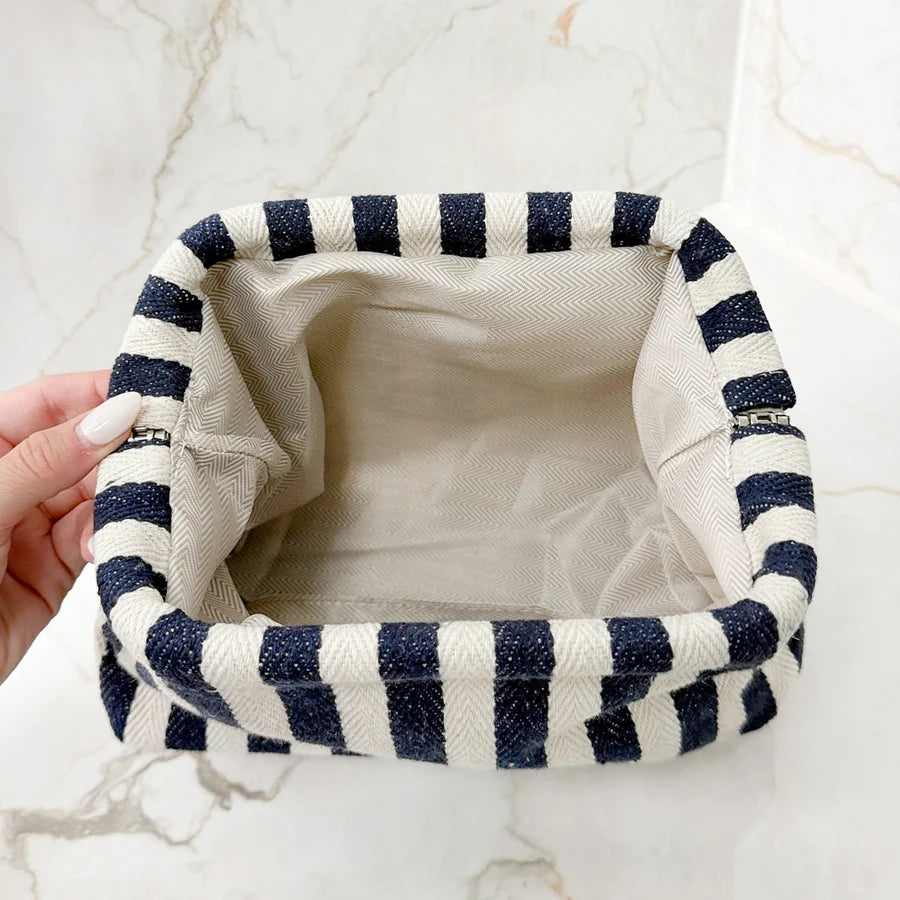 Multi-Color Vertical Striped Clasp Closure Storage Bag